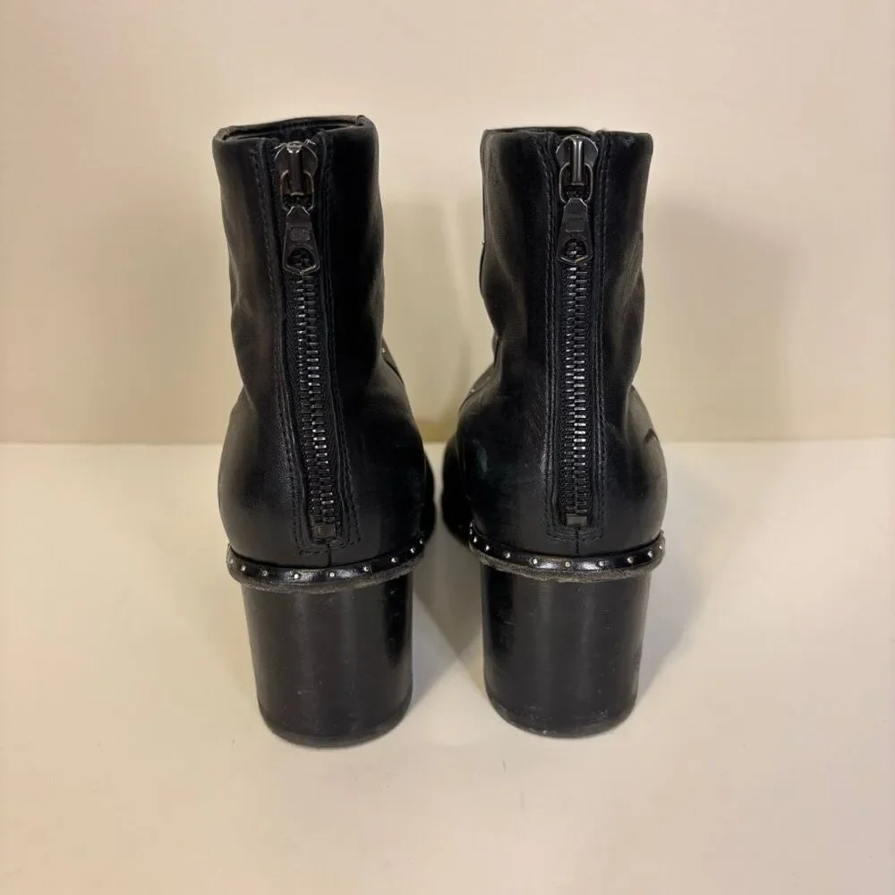 Rag &‎ Bone Black Leather Studded Detail Zipper Back Booties 7